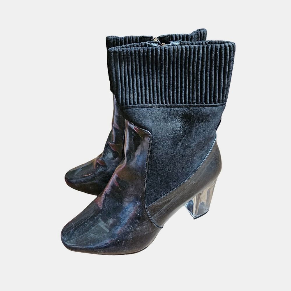 Ashley‎ Stewart ASH-K01 Patent Sock Bootie Womens Black Side Zip Size 10W NWB